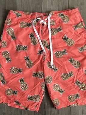 Red Camel Mens Sz 30 Board Swim Trunks Shorts - Coral w/Pineapples - Tropical